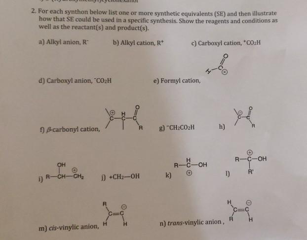 2. For each synthon below list one or more synthetic | Chegg.com