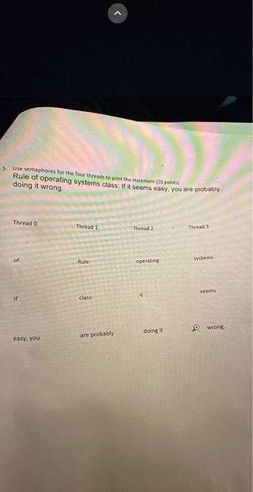 Solved 5. Use semaphores for the four threads to print the | Chegg.com