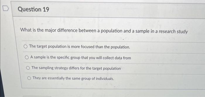 Solved What is the major difference between a population and | Chegg.com