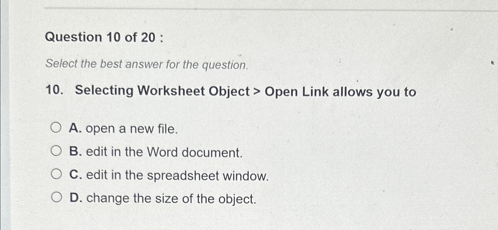 Solved Question 10 ﻿of 20 ﻿:Select the best answer for the | Chegg.com
