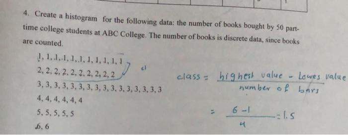Solved 4. Create a histogram for the following data: the | Chegg.com