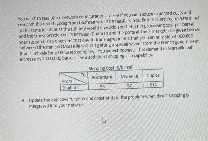 Supply Chain Linear Program Problem 1st discription | Chegg.com