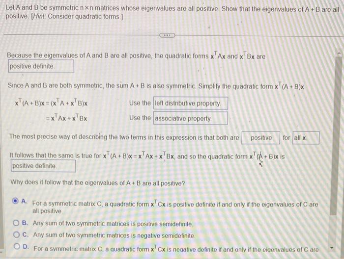 Solved Let A And B Be Symmetric N×n Matrices Whose | Chegg.com