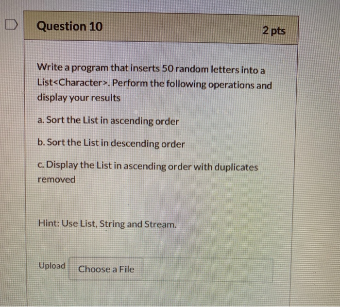 Solved Question 10 2 pts Write a program that inserts 50 | Chegg.com