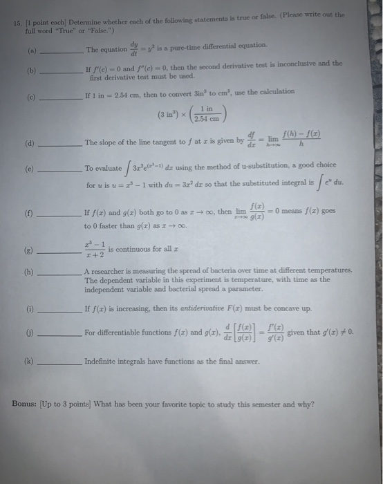 Solved 15. 1 point cach Determine whether each of the | Chegg.com