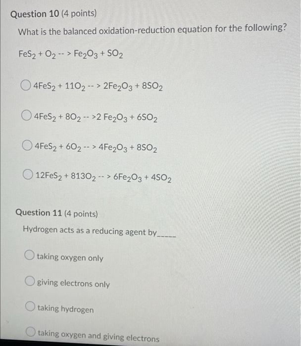 Solved Question 10 (4 points) What is the balanced | Chegg.com