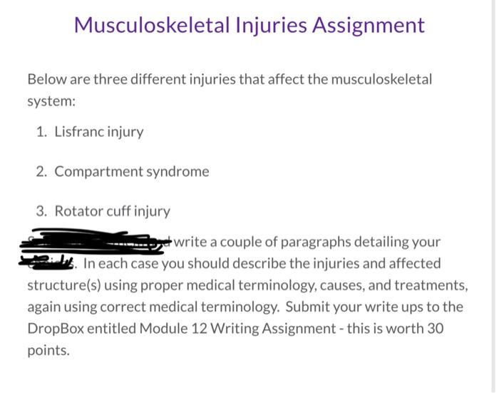 Solved Musculoskeletal Injuries Assignment Below Are Three | Chegg.com