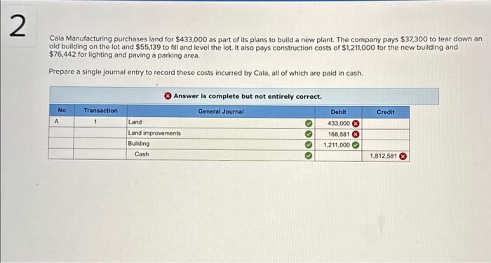 Solved Cala Manufacturing Purchases Land For 433 000 As Chegg Com