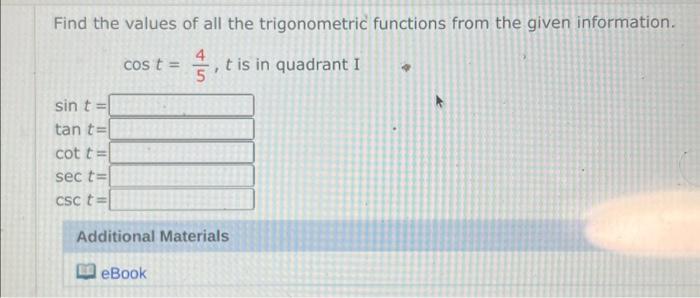 Solved Find the values of all the trigonometric functions | Chegg.com