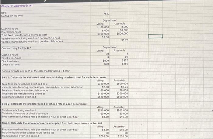 Solved Chapter 2: Applying Excel Data Markup On Job Cost 75% | Chegg.com