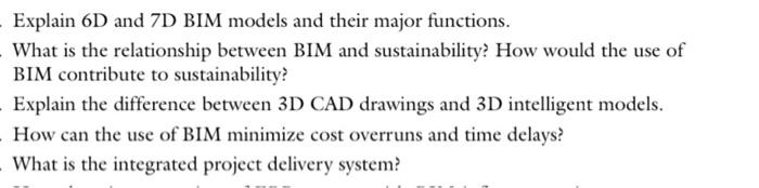 Solved Explain 6D and 7D BIM models and their major | Chegg.com