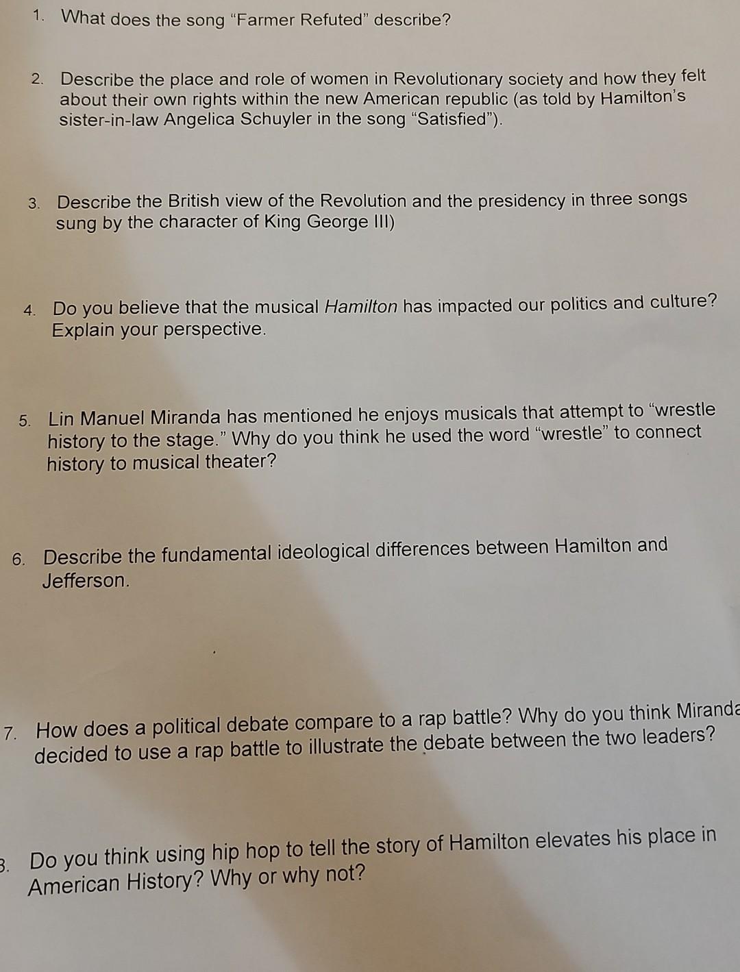 Solved 1. What does the song "Farmer Refuted" describe? 2.