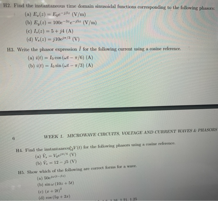 Solved H2 Find The Instantaneous Time Domain Sinusoidal Chegg Com