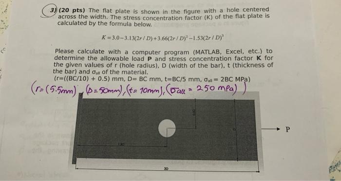 Solved 3) (20 pts) The flat plate is shown in the figure | Chegg.com