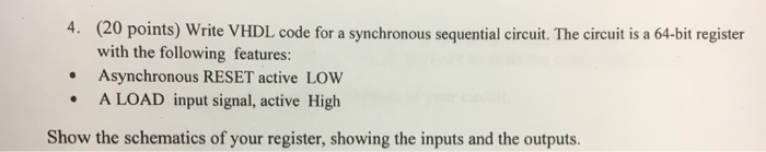 Solved 4. (20 points) Write VHDL code for a synchronous | Chegg.com