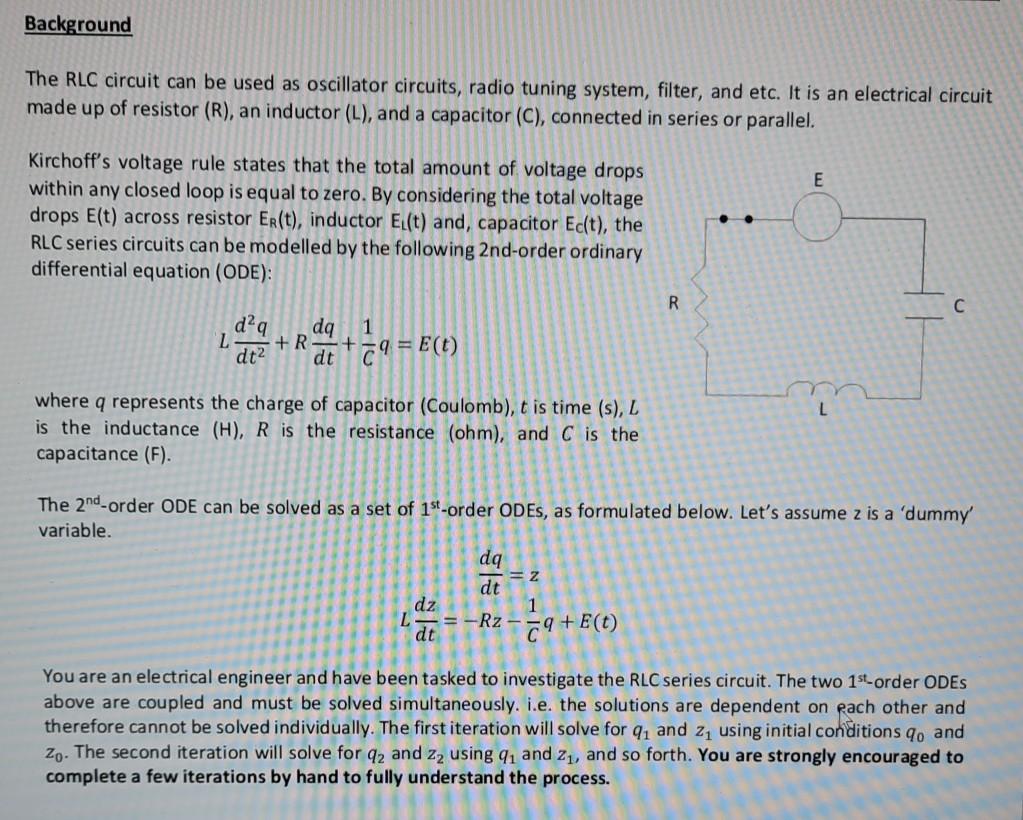 Solved Background The RLC circuit can be used as oscillator