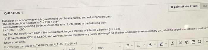 Solved QUESTION 1 10 points (Extra Credit) Save Consider an | Chegg.com