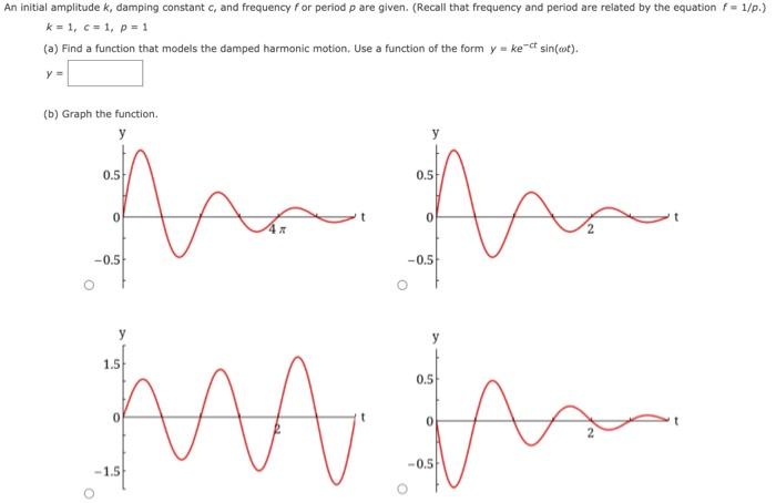 Solved An initial amplitude k, damping constant c, and | Chegg.com