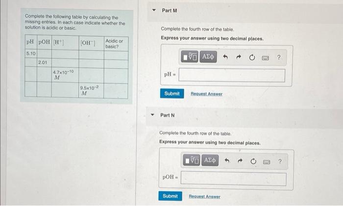 Solved Part A Complete the following table by calculating | Chegg.com