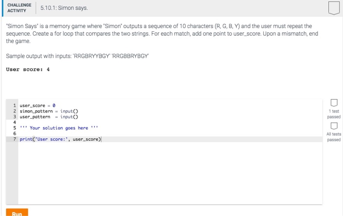 Solved CHALLENGE ACTIVITY 5.10.1: Simon Says. "Simon Says' | Chegg.com