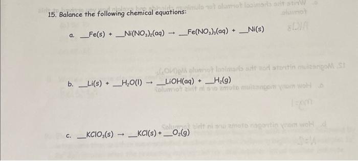 Solved 15. Balance the following chemical equations: a. | Chegg.com