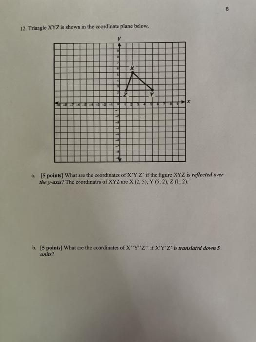 Solved 12. Triangle XYZ is shown in the coordinate plane | Chegg.com