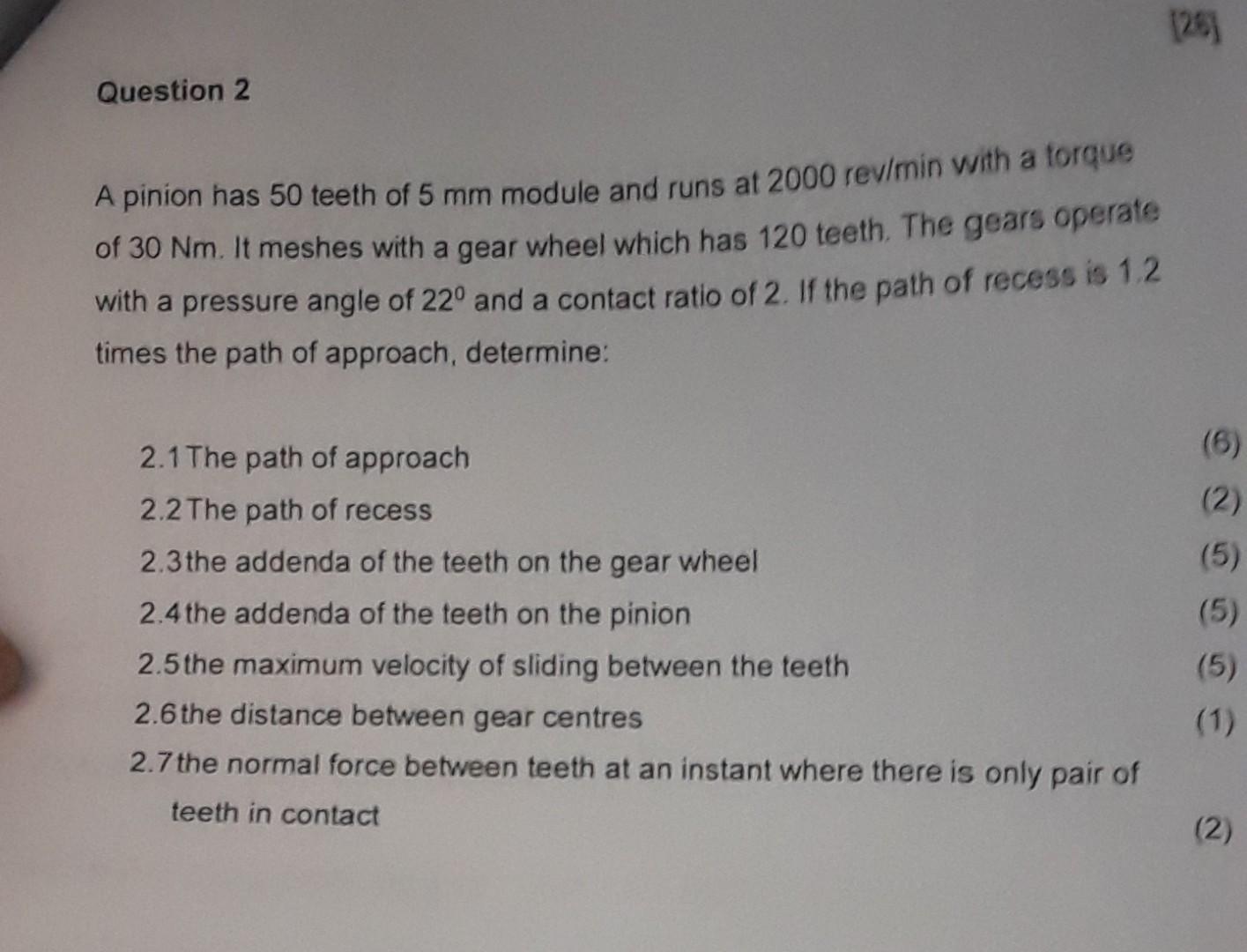 Solved A pinion has 50 teeth of 5 mm module and runs at 2000