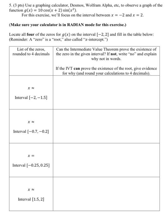 Solved 5. (3 pts) Use a graphing calculator, Desmos, Wolfram