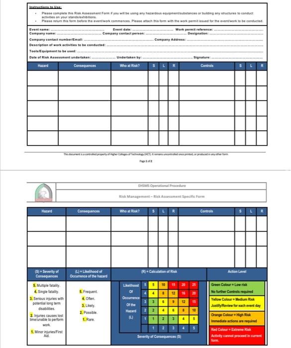 Solved Risk assessment is the process where you: 1. Identify | Chegg.com