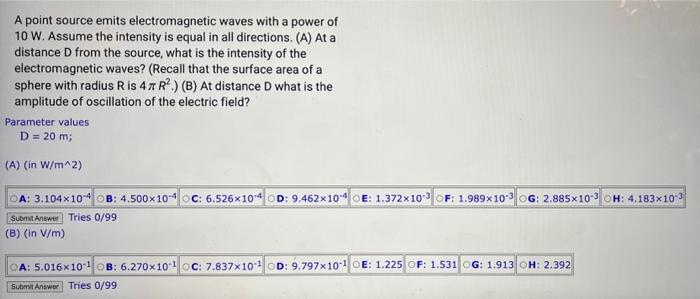 Solved A point source emits electromagnetic waves with a | Chegg.com