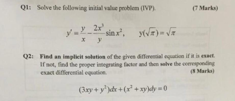 Solved Q1: Solve the following initial value problem (IVP). | Chegg.com