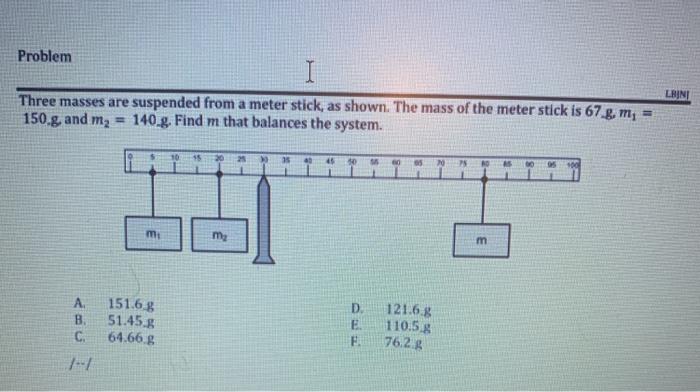 Solved 2. Three masses are suspended from a meter stick, as | Chegg.com