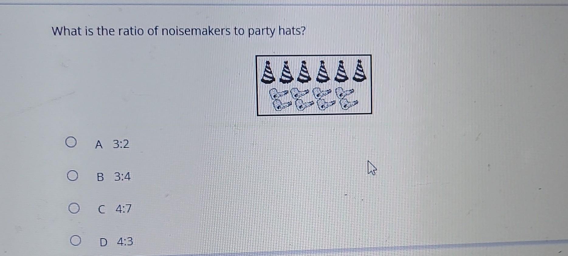 Solved What is the ratio of noisemakers to party hats? A 32