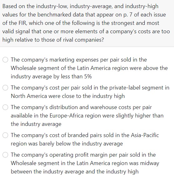 Based On The Industry Low Industry Average Solved Based on the industry-low, industry-average, and | Chegg.com