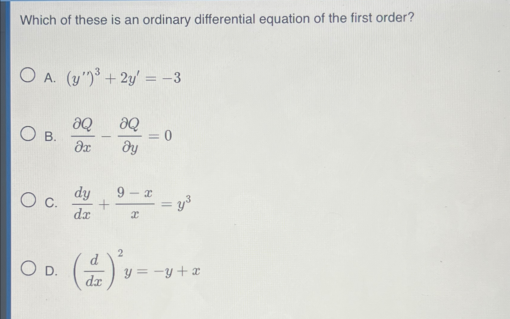 Solved Which of these is an ordinary differential equation | Chegg.com