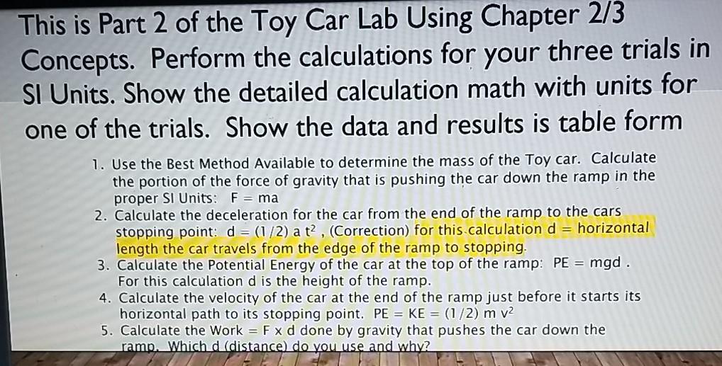 This is Part 2 of the Toy Car Lab Using Chapter 2/3