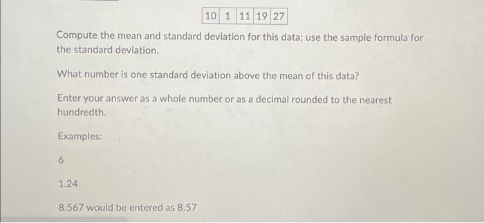 Solved Compute the mean and standard deviation for this | Chegg.com