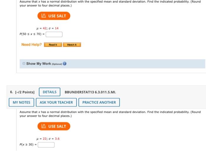 Solved Assume that x has a normal distribution with the | Chegg.com