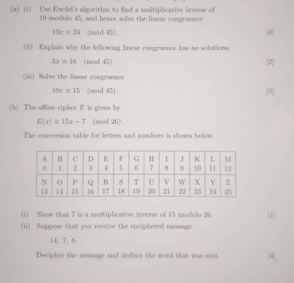 Solved Use Euclid's Algorithm To Find A Multiplicative | Chegg.com