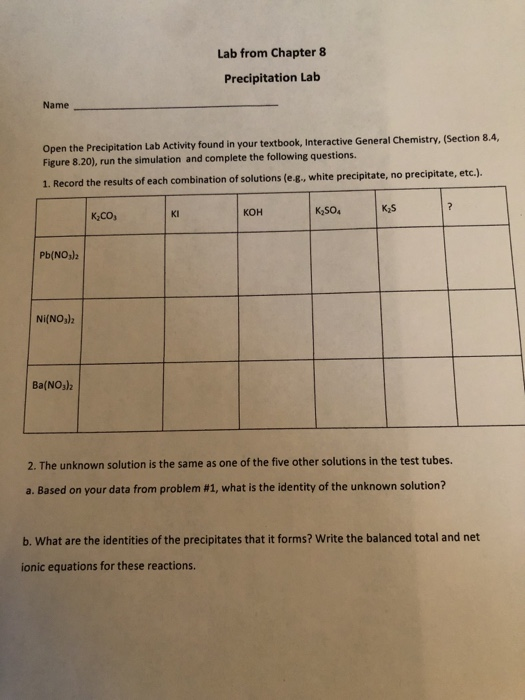 Solved Lab From Chapter 8 Precipitation Lab Name Open The Or Cheggcom
