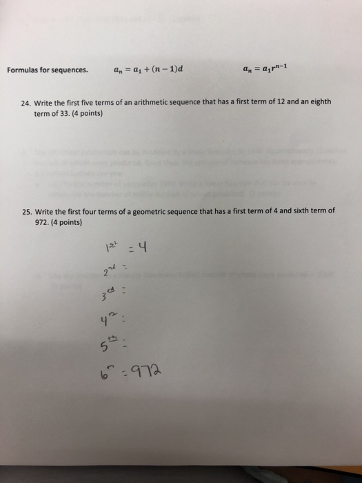 Solved Formulas for sequences. a, a + (n-1)d a = a -1 24. | Chegg.com