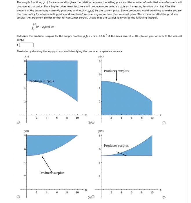 Solved The supply function P, (*) for a commodity gives the | Chegg.com