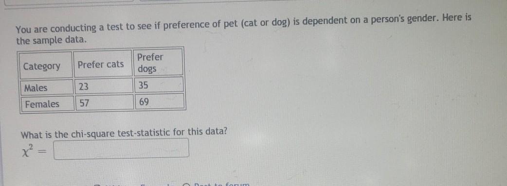 Solved You are conducting a test to see if preference of pet | Chegg.com