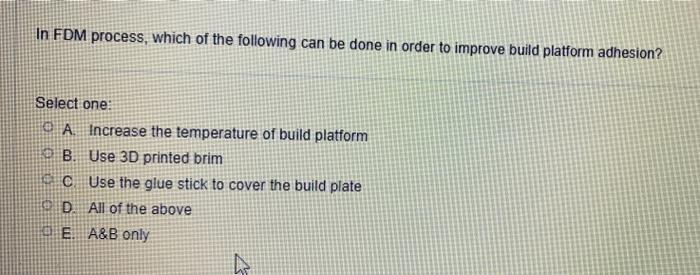Solved In FDM process, which of the following can be done in | Chegg.com