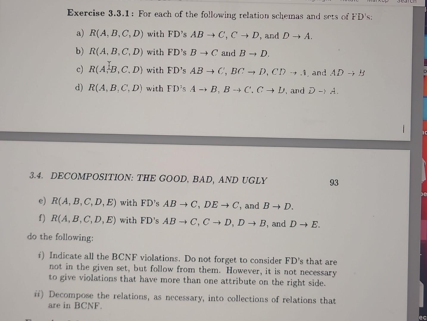 Solved Exercise 3.3.1 : For Each Of The Following Relation | Chegg.com