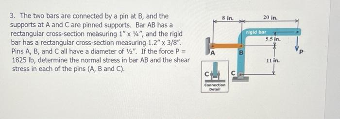 Solved 3. The two bars are connected by a pin at B, and the | Chegg.com