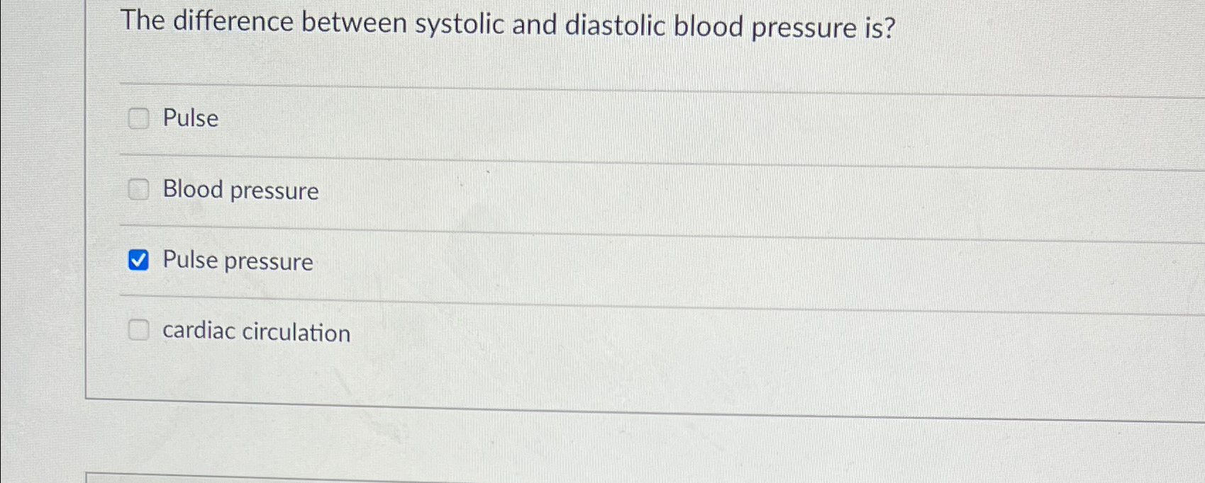 Solved The difference between systolic and diastolic blood | Chegg.com