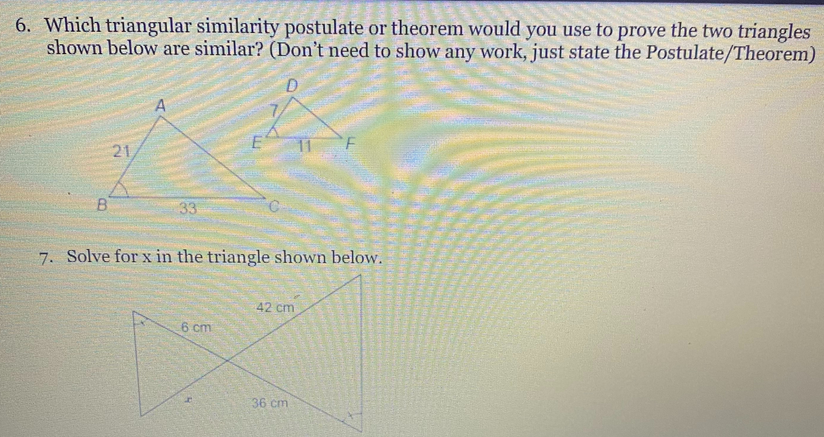 Solved Which triangular similarity postulate or theorem | Chegg.com
