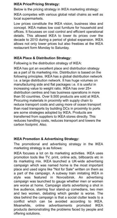 Solved CASE STUDY - MARKETING MIX INTRODUCTION IKEA was | Chegg.com