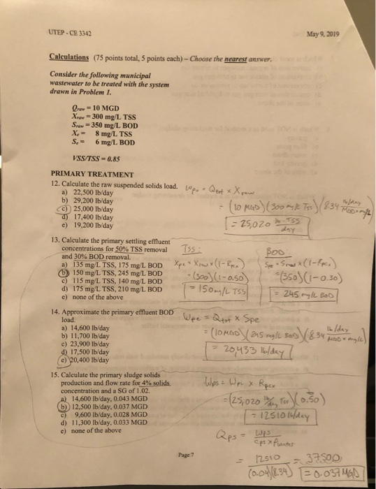 Solved (Water & Wastewater) please Help, I need questions | Chegg.com